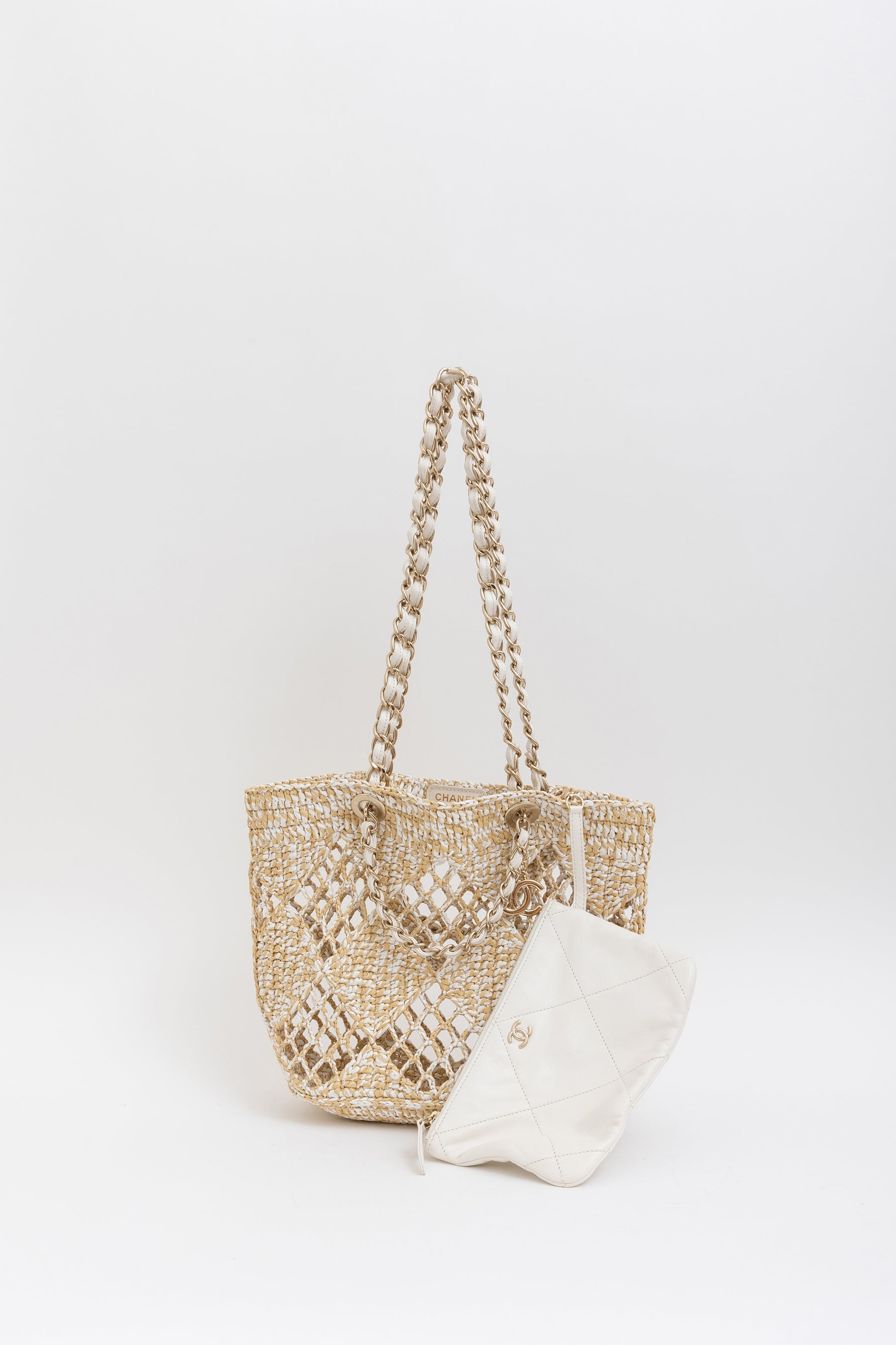 Beige Raffia Tote Bag