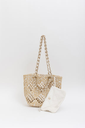 Beige Raffia Tote Bag