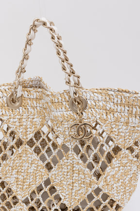 Beige Raffia Tote Bag