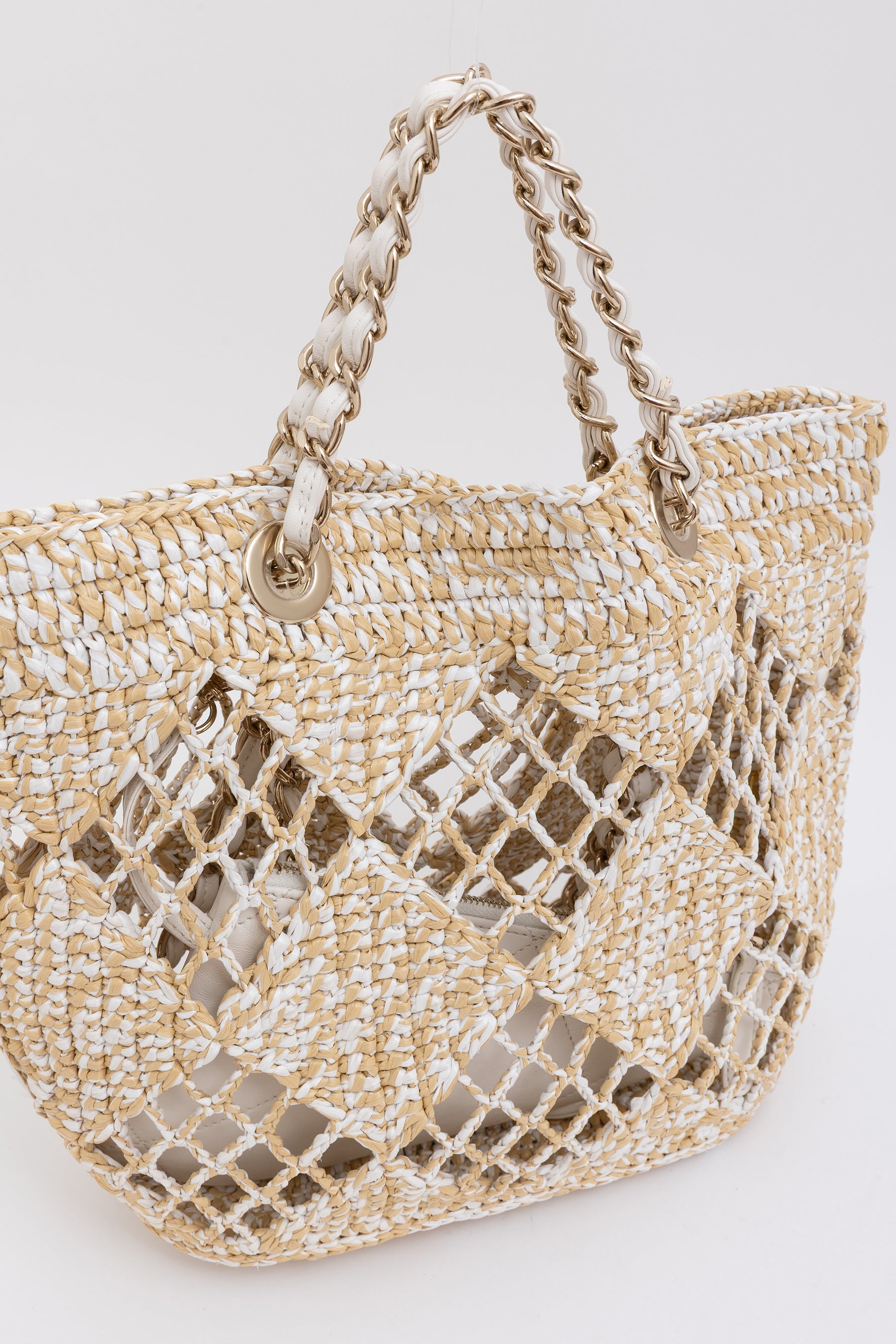 Beige Raffia Tote Bag