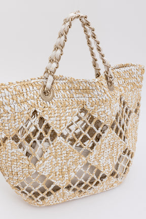 Beige Raffia Tote Bag