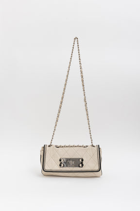 Chanel Cream Leather with Black Trim East West Reissue Buckle Flap Bag