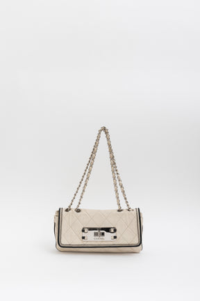 Chanel Cream Leather with Black Trim East West Reissue Buckle Flap Bag