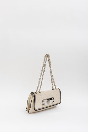Chanel Cream Leather with Black Trim East West Reissue Buckle Flap Bag