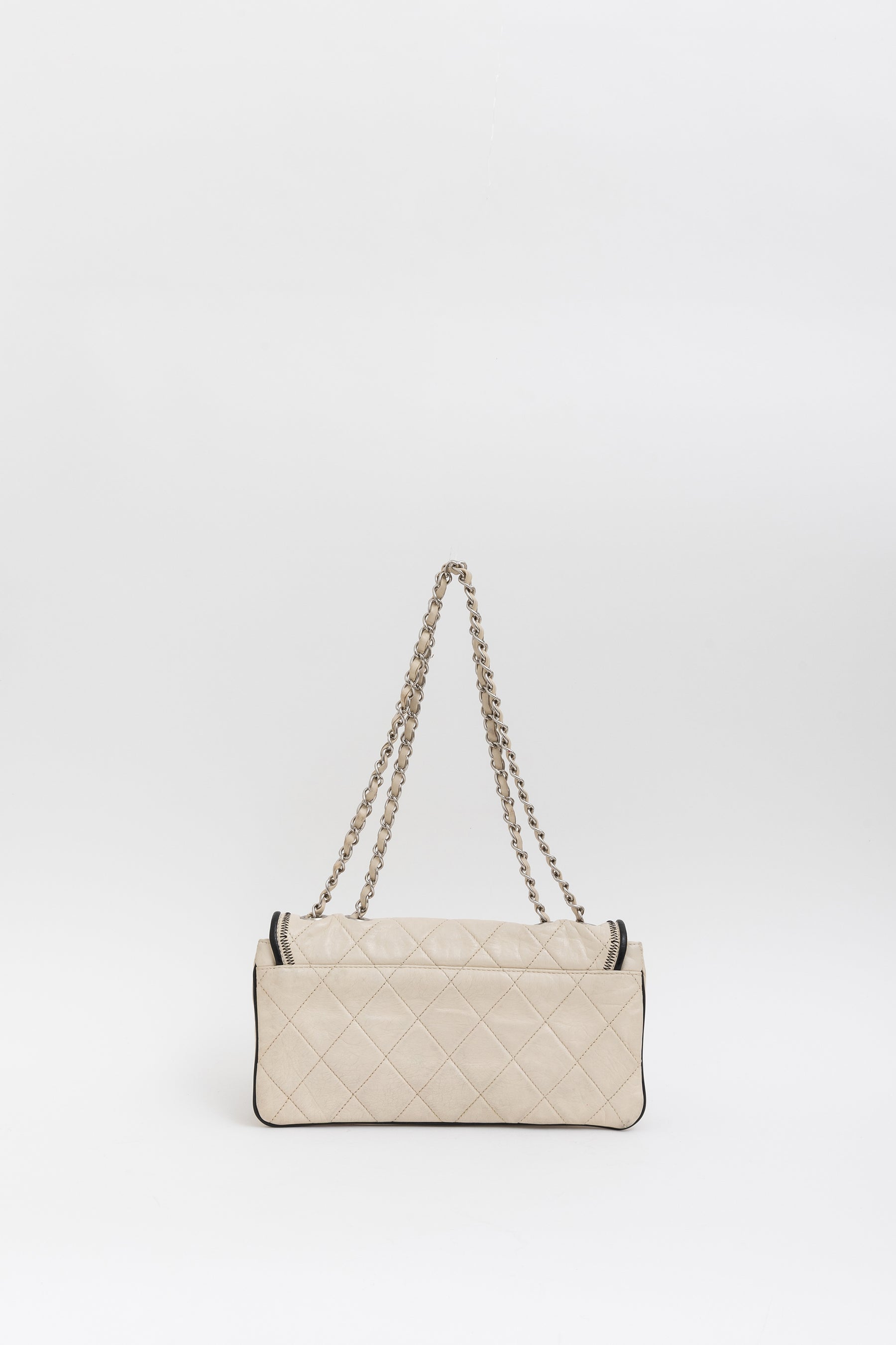 Chanel Cream Leather with Black Trim East West Reissue Buckle Flap Bag