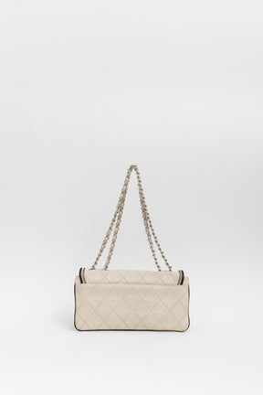 Chanel Cream Leather with Black Trim East West Reissue Buckle Flap Bag