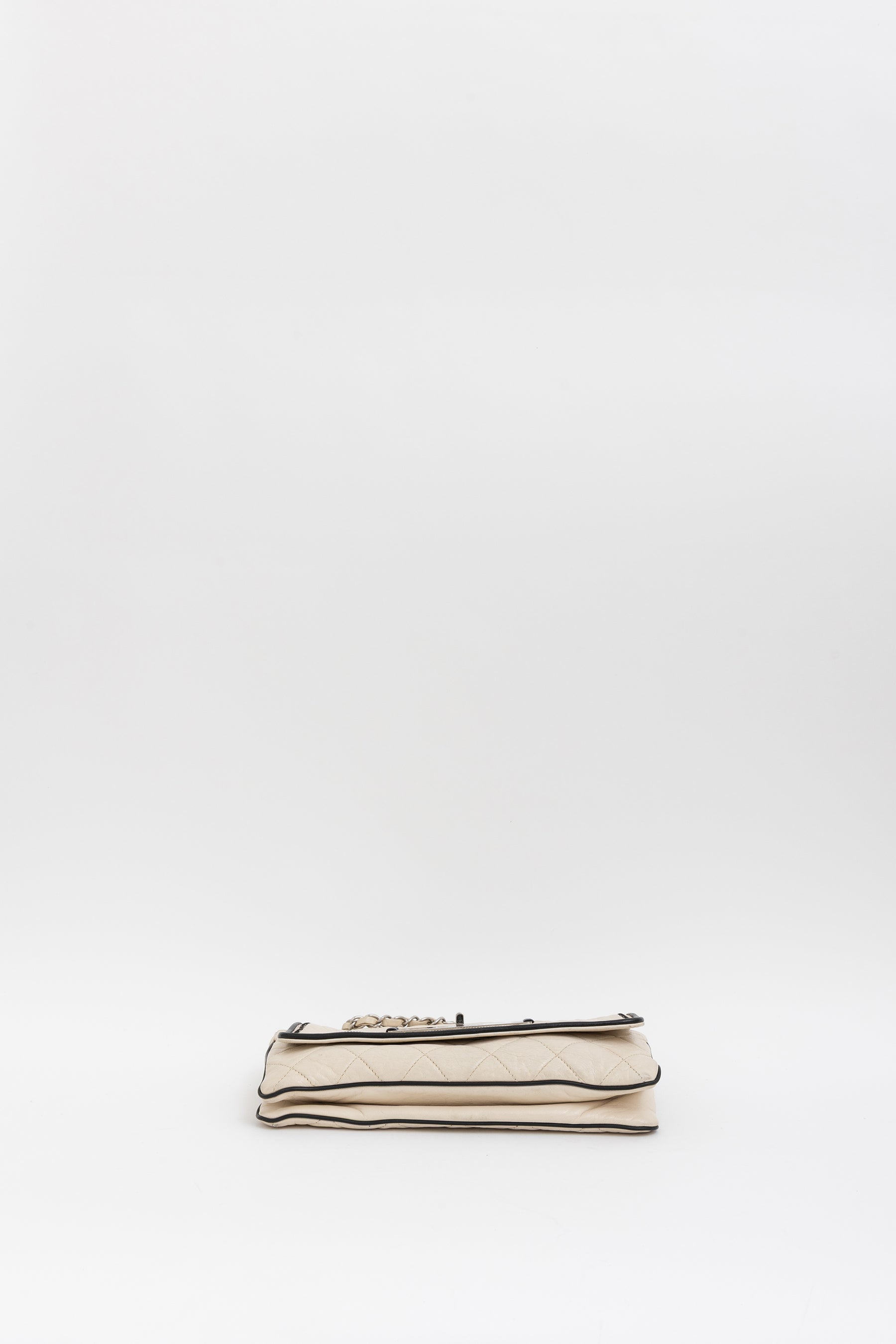 Chanel Cream Leather with Black Trim East West Reissue Buckle Flap Bag