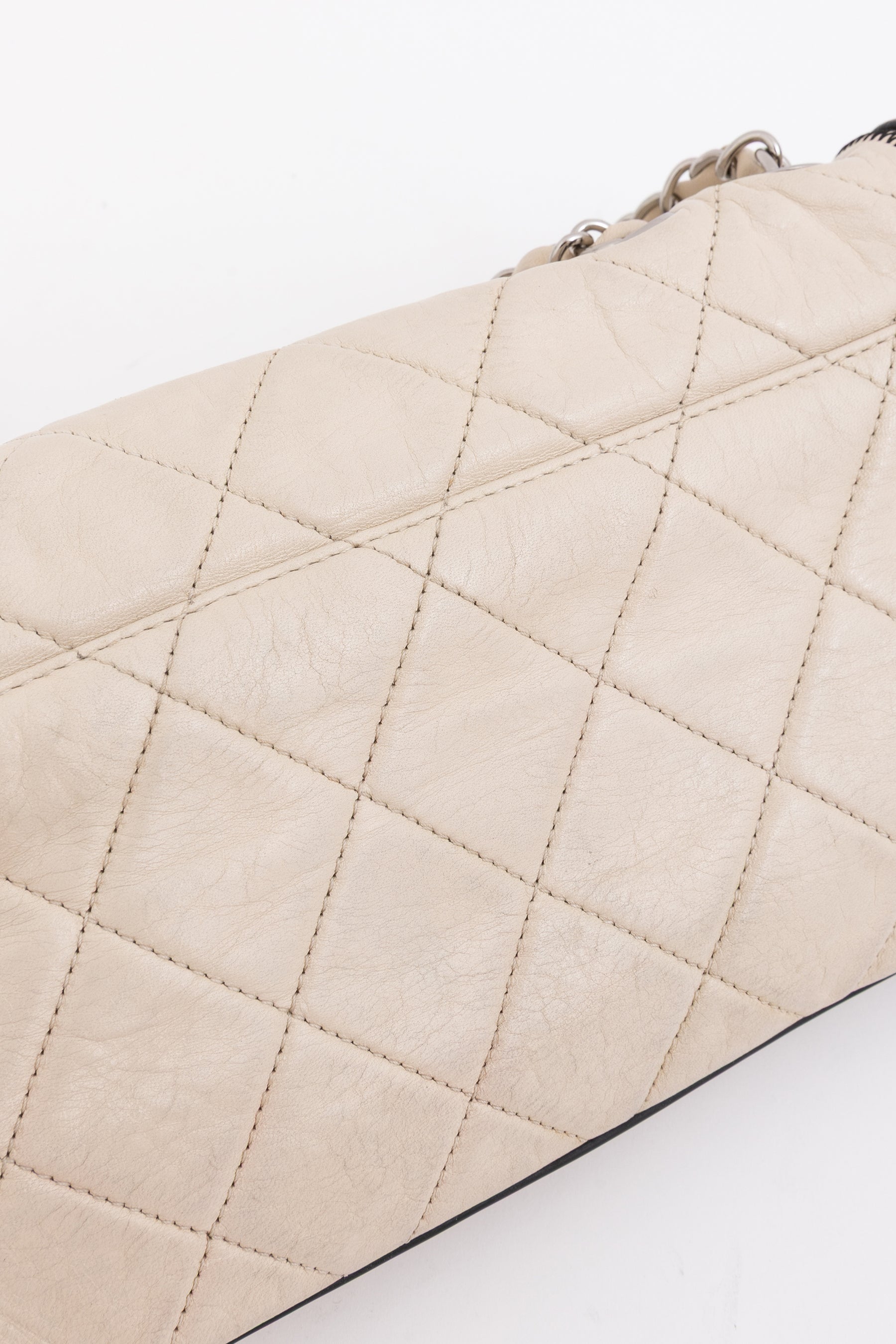 Chanel Cream Leather with Black Trim East West Reissue Buckle Flap Bag