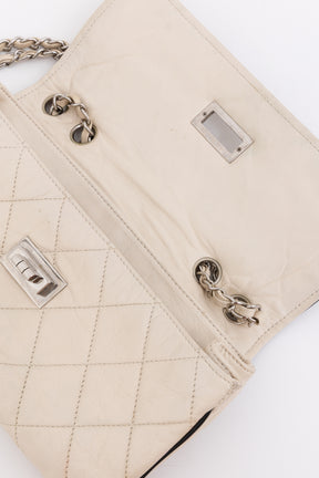 Chanel Cream Leather with Black Trim East West Reissue Buckle Flap Bag