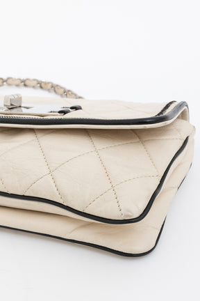 Chanel Cream Leather with Black Trim East West Reissue Buckle Flap Bag