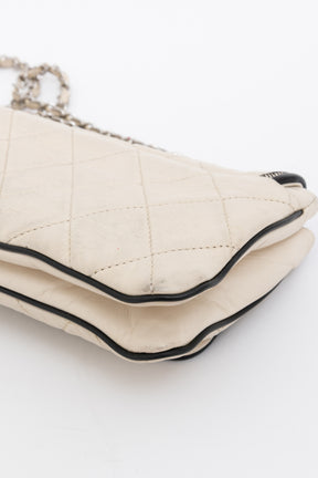 Chanel Cream Leather with Black Trim East West Reissue Buckle Flap Bag