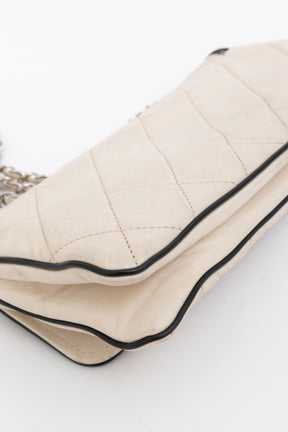 Chanel Cream Leather with Black Trim East West Reissue Buckle Flap Bag