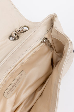 Chanel Cream Leather with Black Trim East West Reissue Buckle Flap Bag