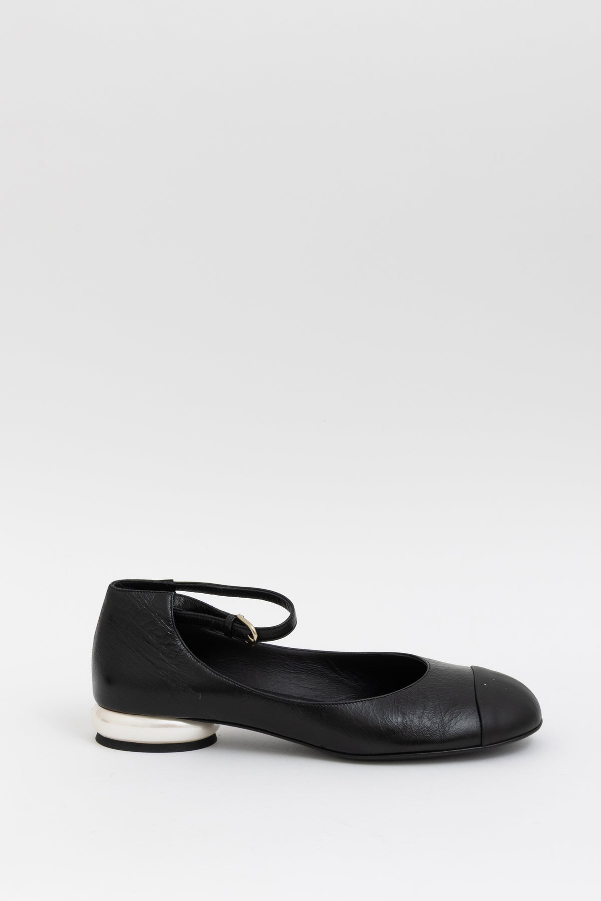 Crumpled Calfskin Mary Jane Ballet Flats