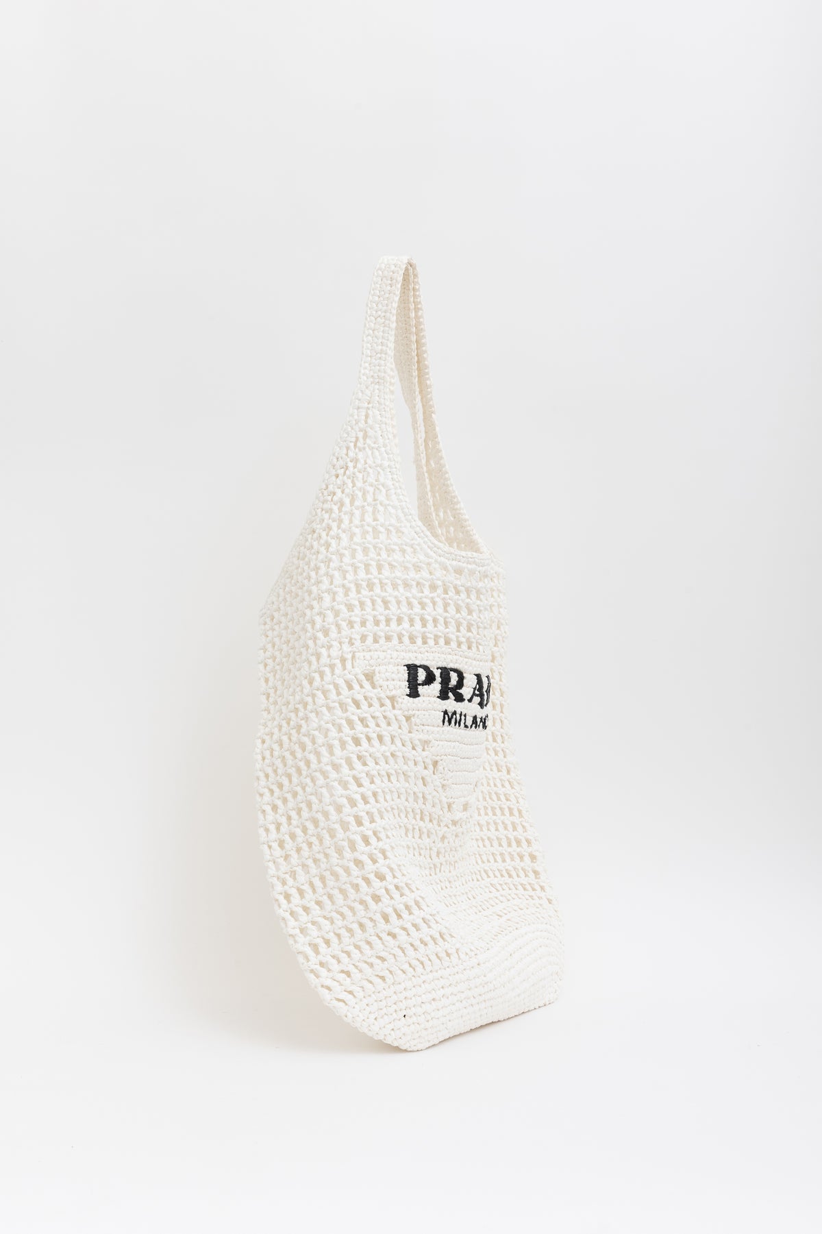 Raffia Effect Crochet Logo Embroidered Tote Bag