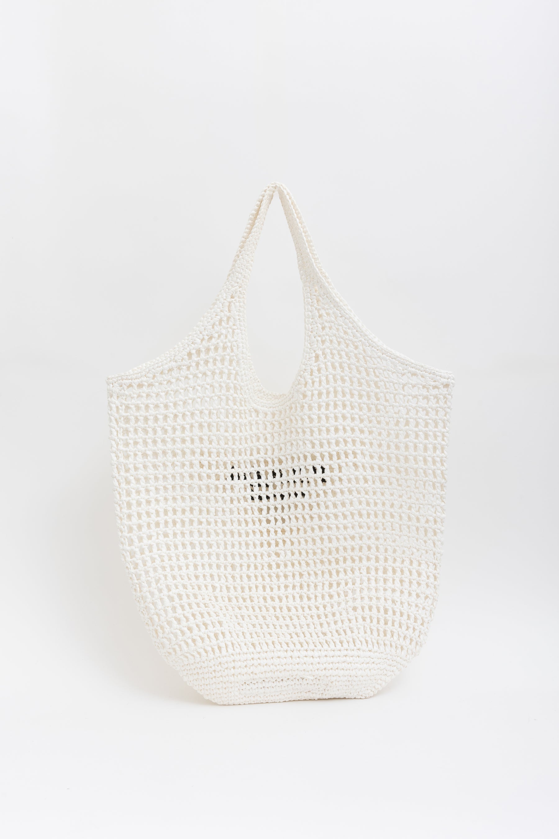 Raffia Effect Crochet Logo Embroidered Tote Bag