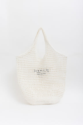 Raffia Effect Crochet Logo Embroidered Tote Bag