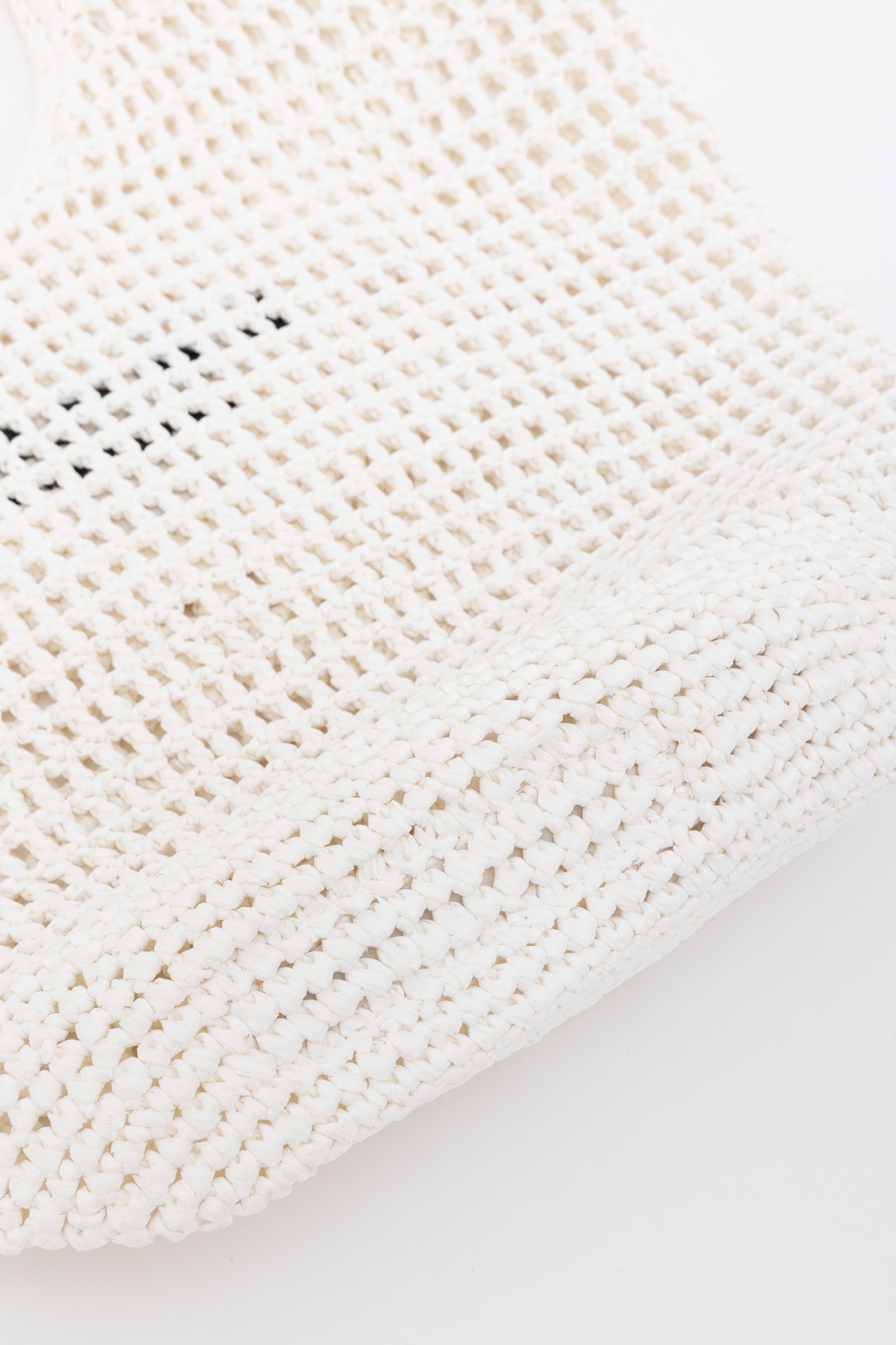 Raffia Effect Crochet Logo Embroidered Tote Bag