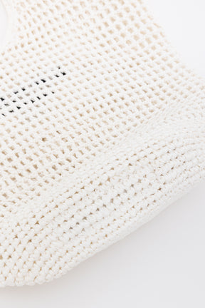 Raffia Effect Crochet Logo Embroidered Tote Bag