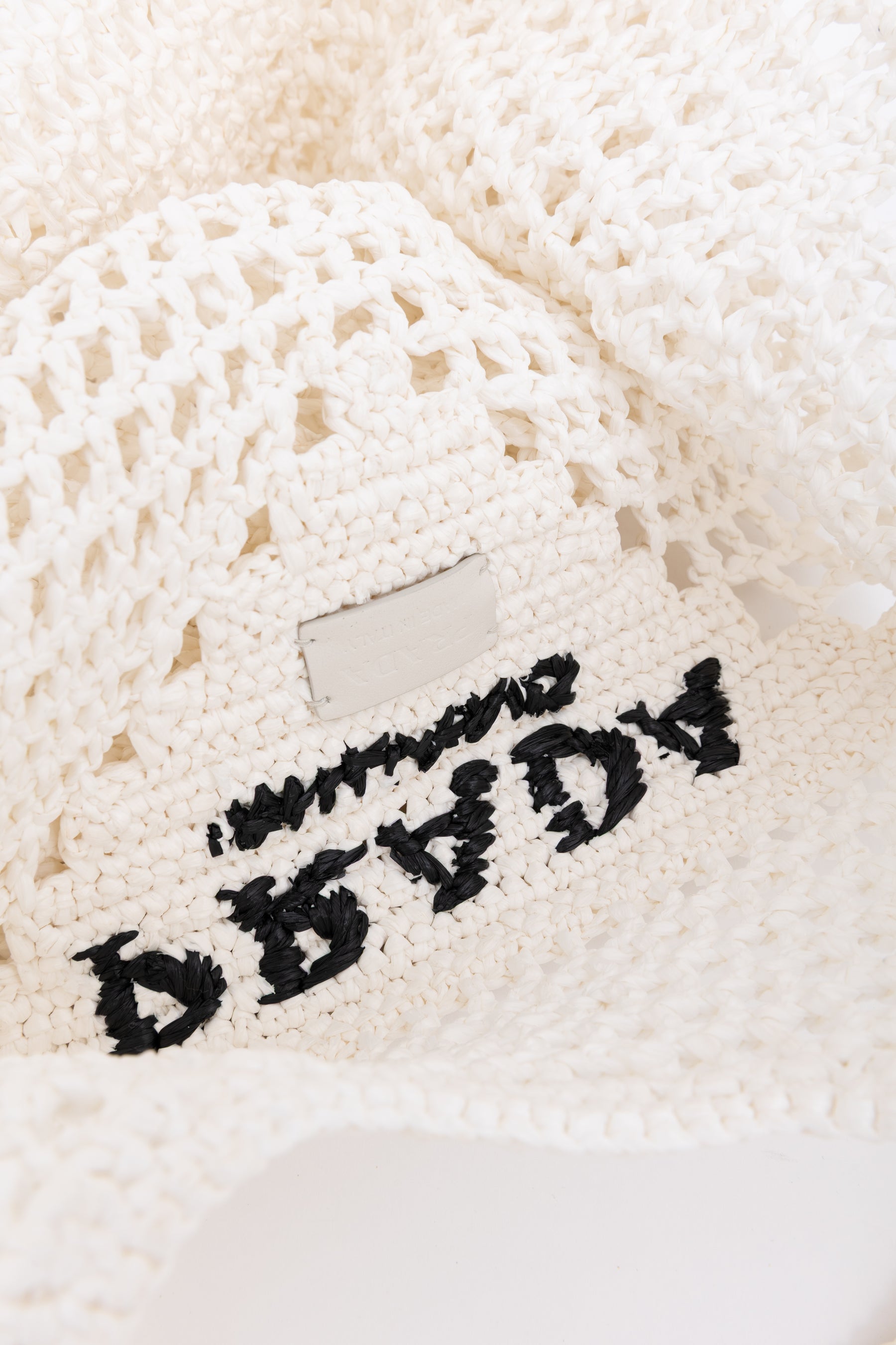 Raffia Effect Crochet Logo Embroidered Tote Bag