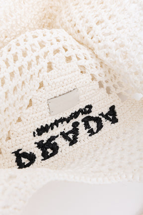 Raffia Effect Crochet Logo Embroidered Tote Bag
