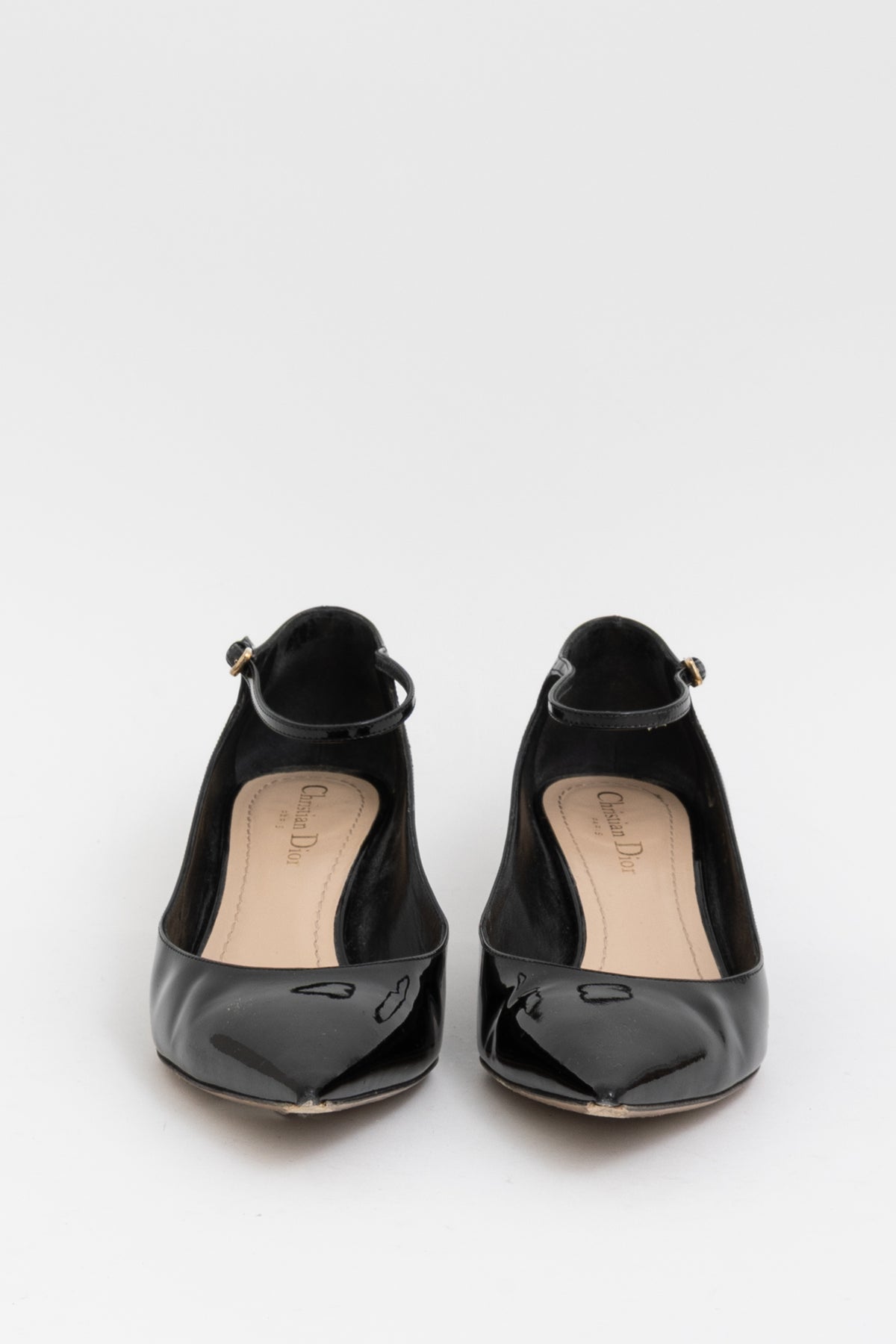 Pointed-Toe Ankle Strap Kitten Heel Pumps