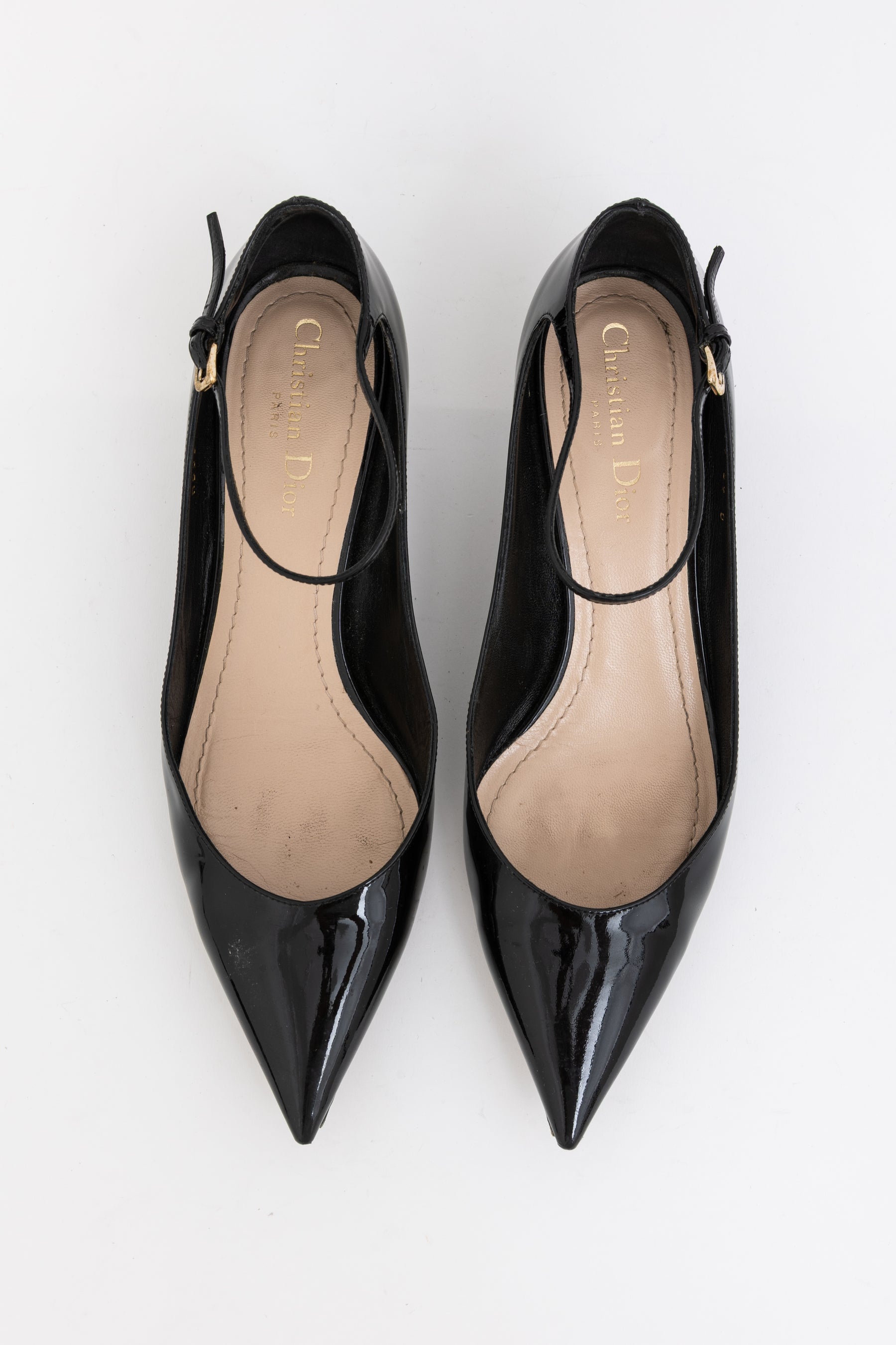 Pointed-Toe Ankle Strap Kitten Heel Pumps