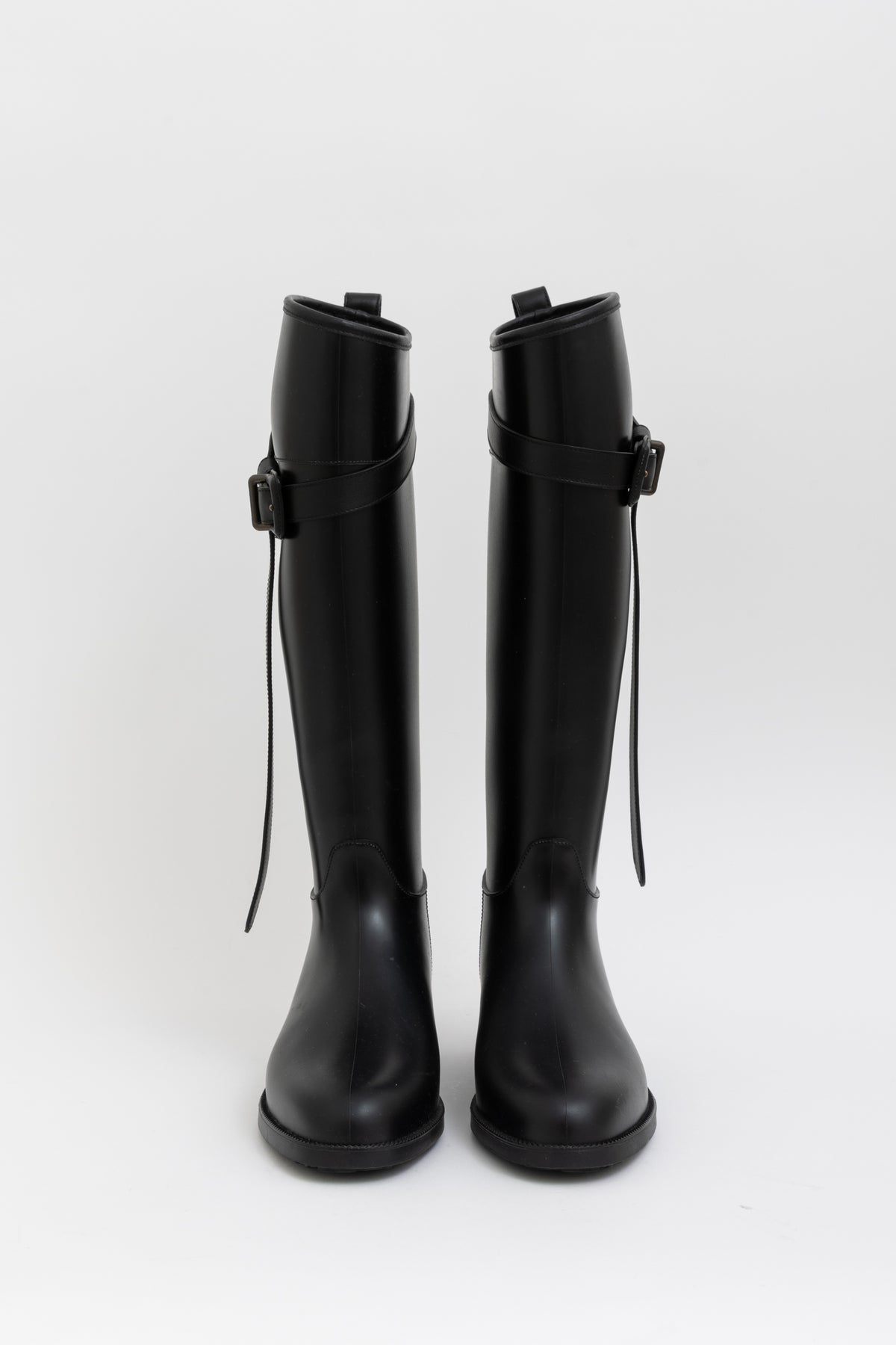 Equestrian Belted Black Rain Boots