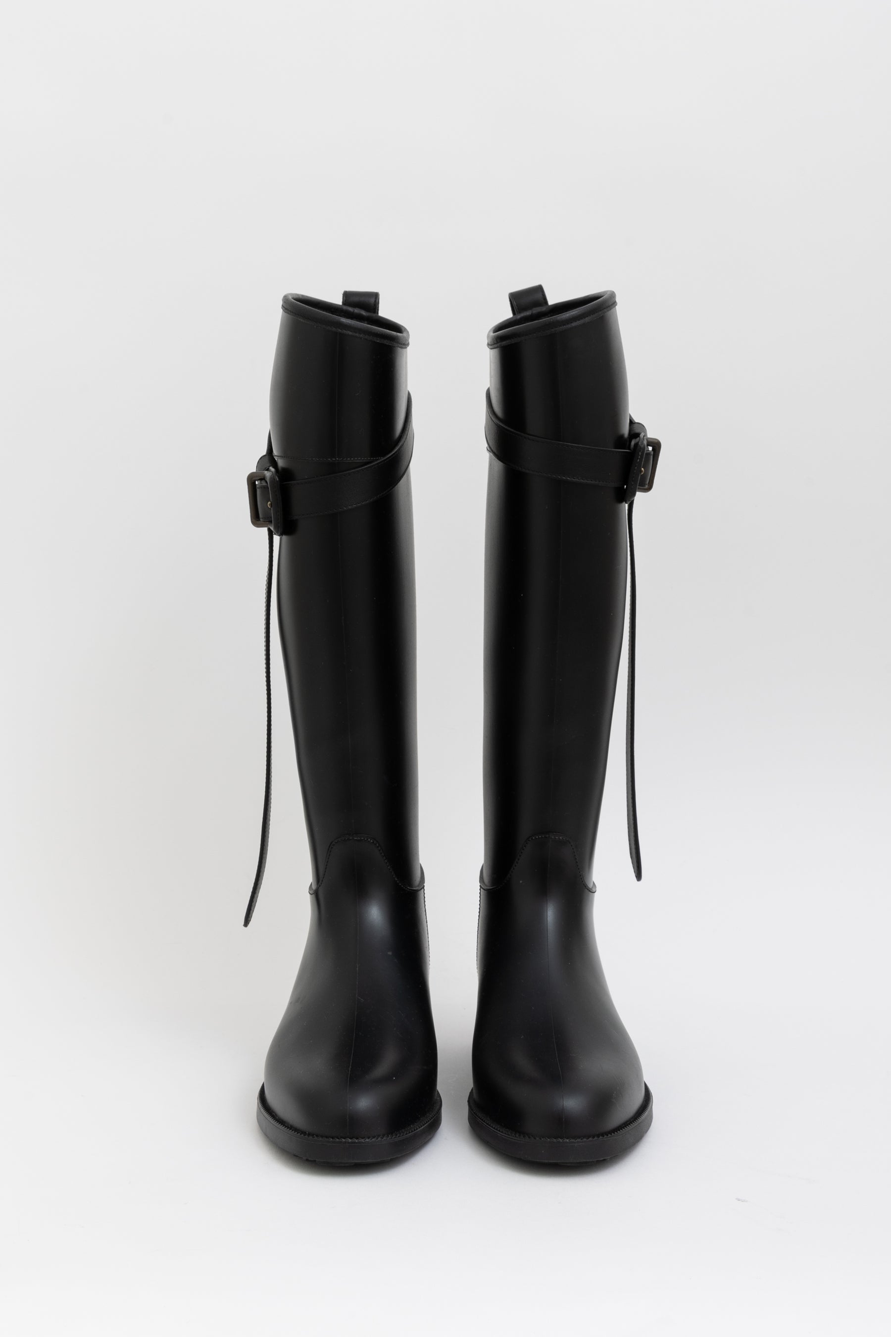 Equestrian Belted Black Rain Boots
