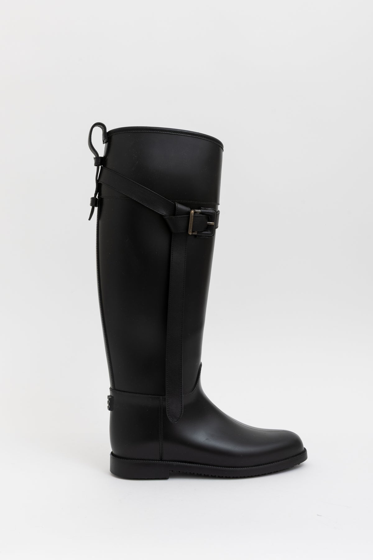 Equestrian Belted Black Rain Boots