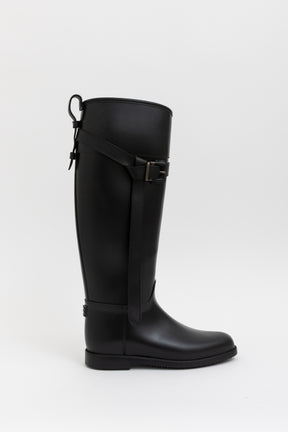 Equestrian Belted Black Rain Boots