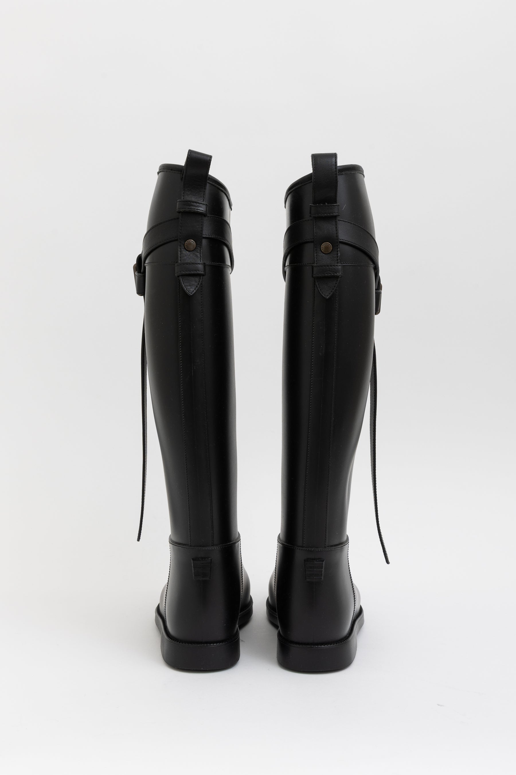 Equestrian Belted Black Rain Boots