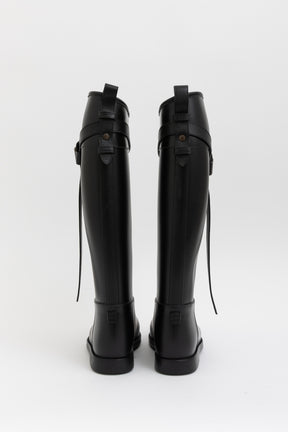 Equestrian Belted Black Rain Boots