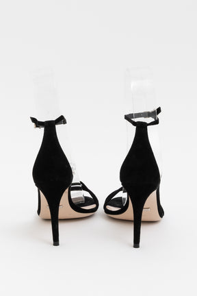 GG Crystal Logo High Heel Suede Sandals