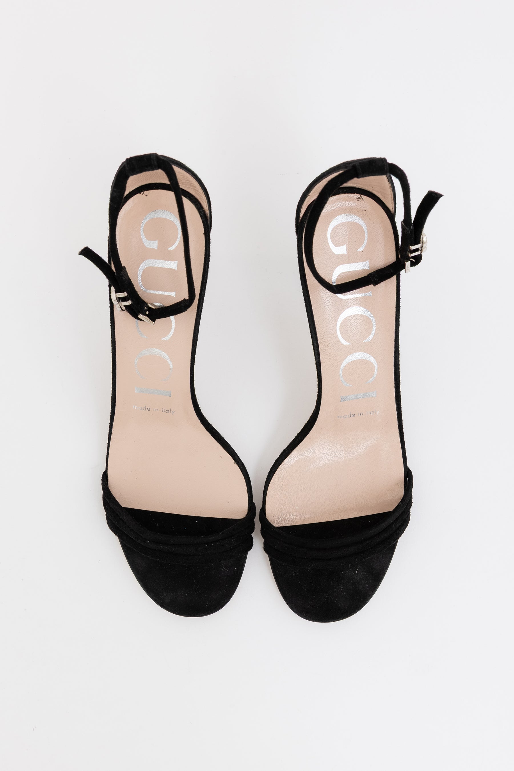 GG Crystal Logo High Heel Suede Sandals
