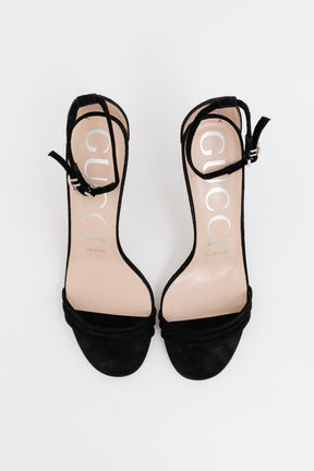 GG Crystal Logo High Heel Suede Sandals