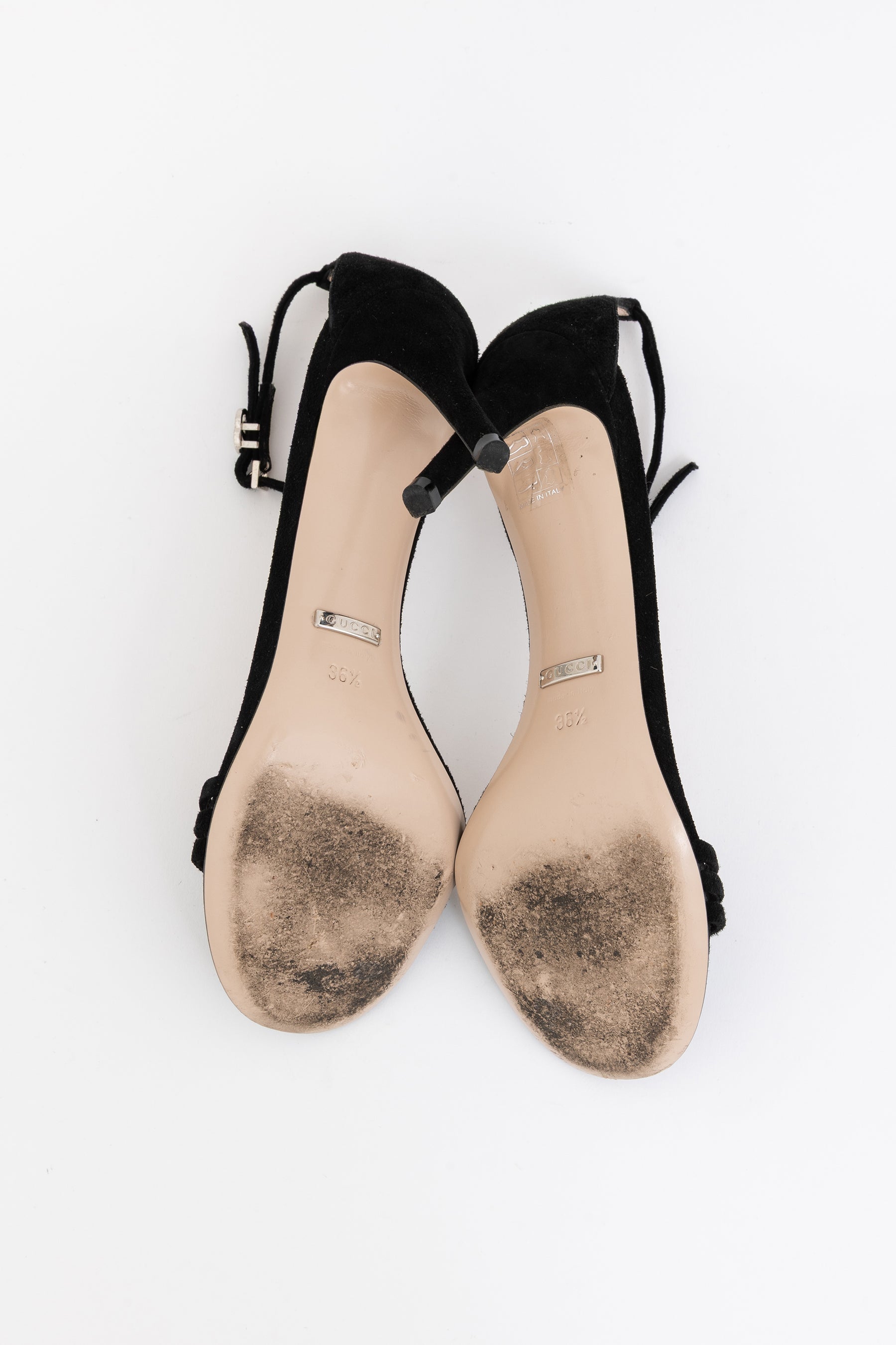 GG Crystal Logo High Heel Suede Sandals