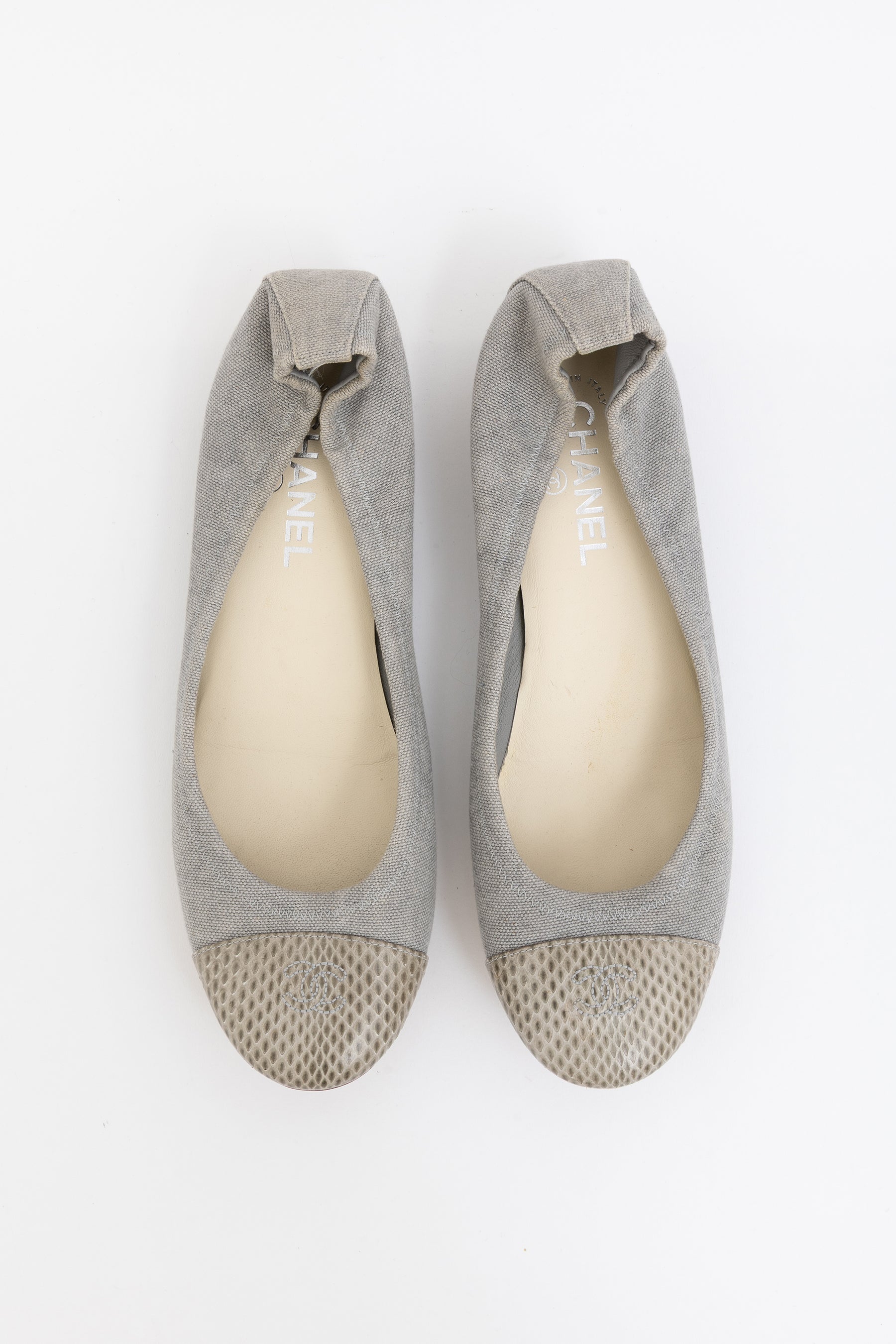 Canvas and Snakeskin Ballet Flats