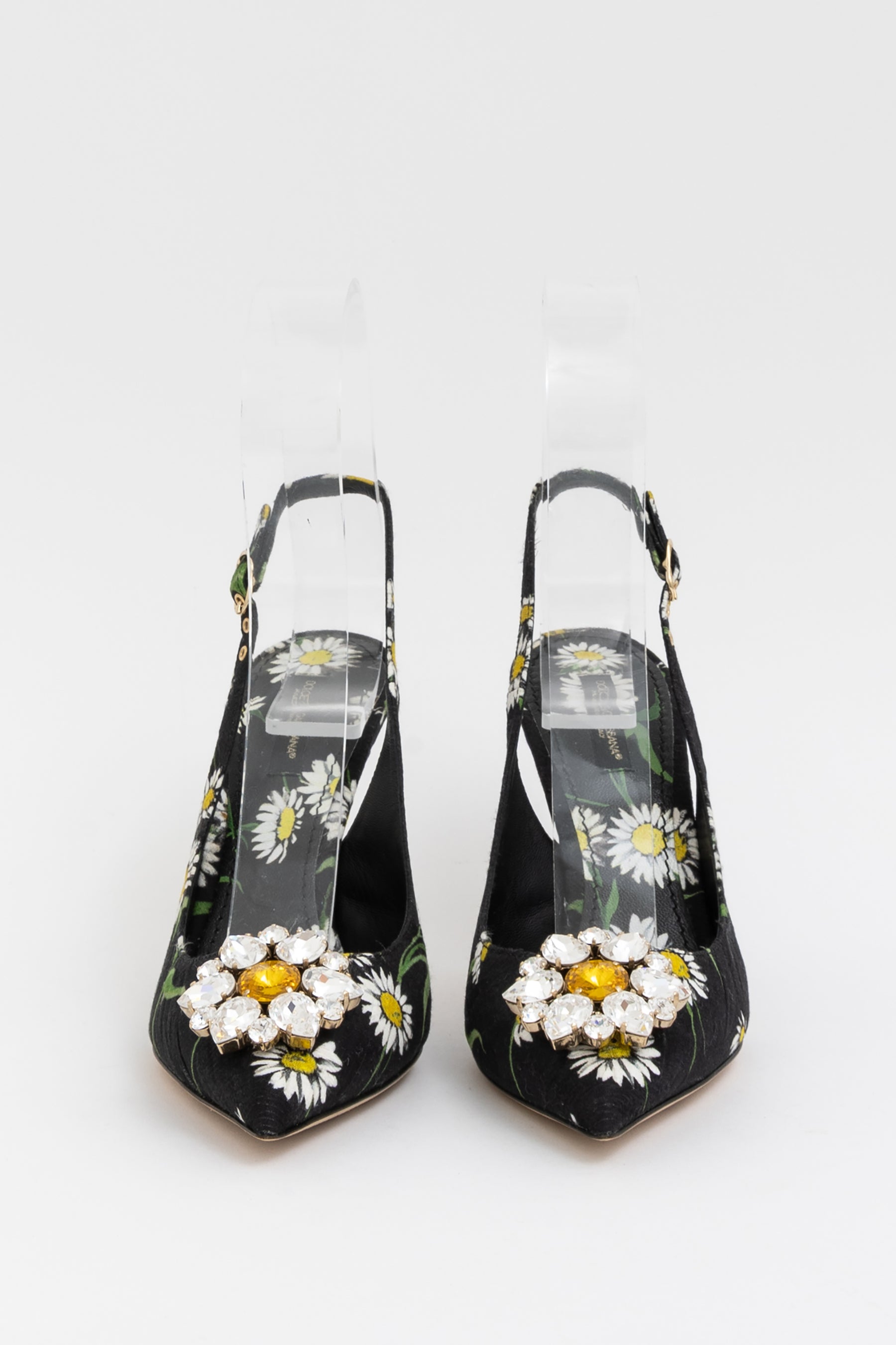 Brocade and Crystal Embellished Slingback Sandals