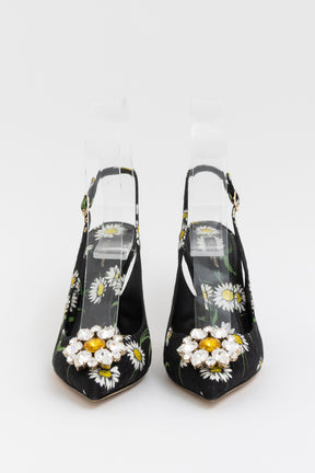 Brocade and Crystal Embellished Slingback Sandals