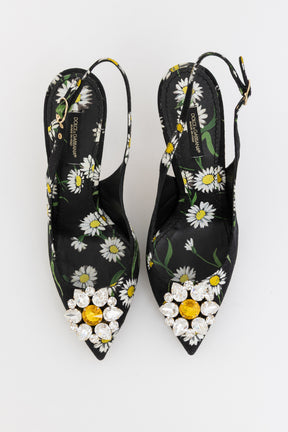 Brocade and Crystal Embellished Slingback Sandals