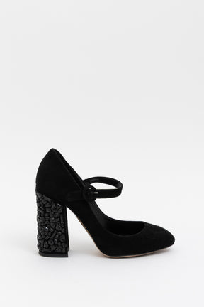 Crystal Embellished Heel Mary Jane Pumps