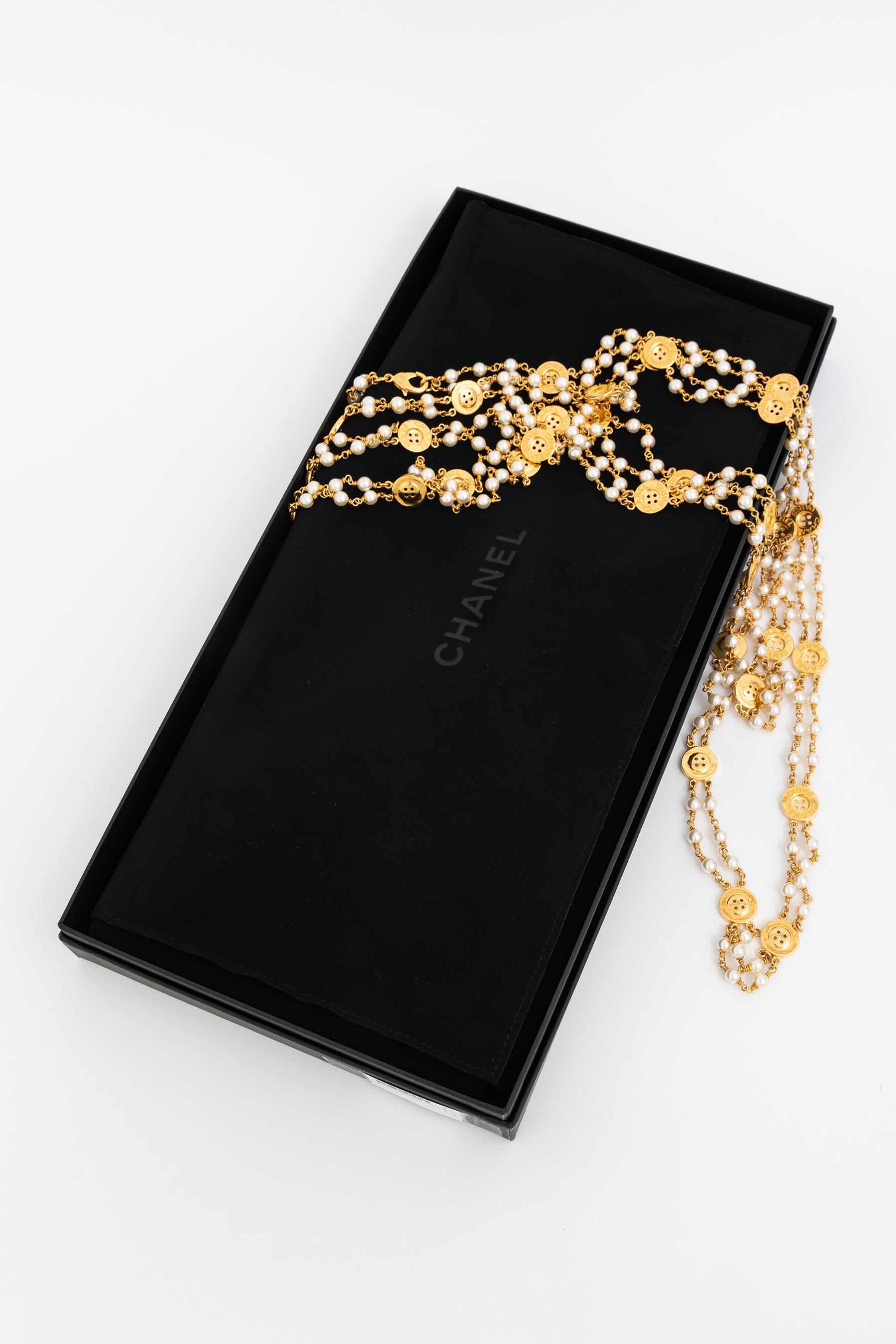 Vintage Gold-Tone Faux-Pearl and Button Medallion Necklace