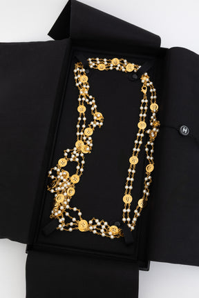 Vintage Gold-Tone Faux-Pearl and Button Medallion Necklace