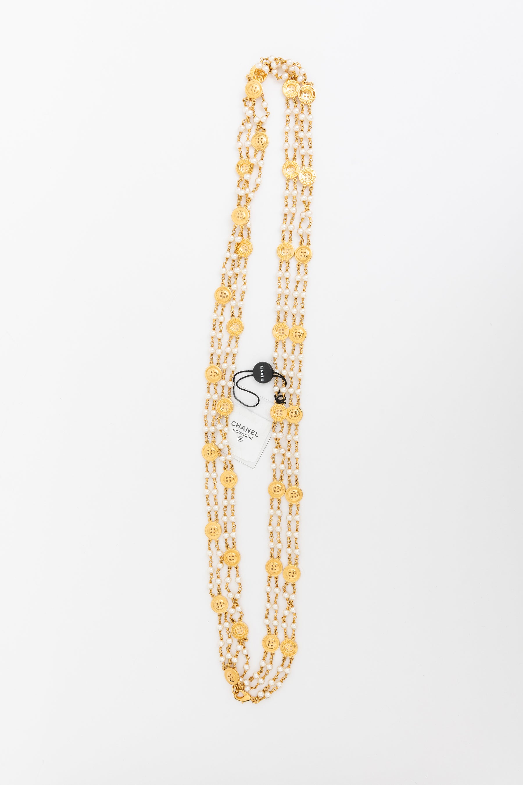 Vintage Gold-Tone Faux-Pearl and Button Medallion Necklace