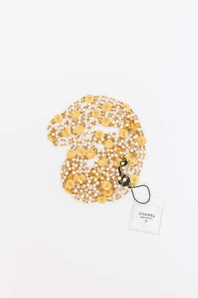 Vintage Gold-Tone Faux-Pearl and Button Medallion Necklace