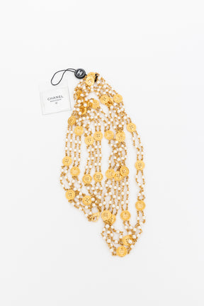 Vintage Gold-Tone Faux-Pearl and Button Medallion Necklace