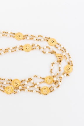 Vintage Gold-Tone Faux-Pearl and Button Medallion Necklace