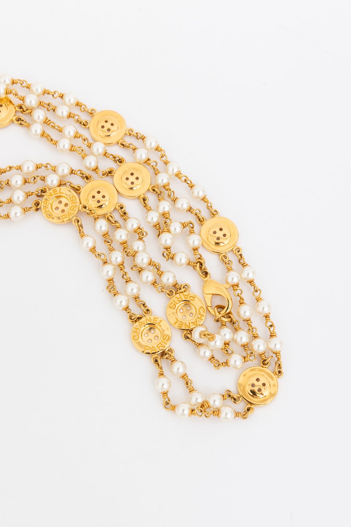 Vintage Gold-Tone Faux-Pearl and Button Medallion Necklace