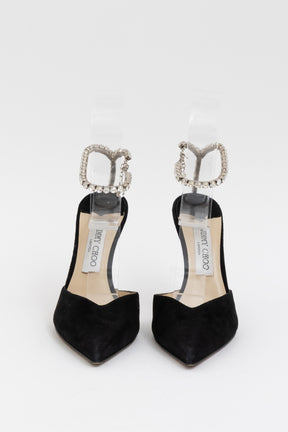Suede Pumps with Crystal Embellishment